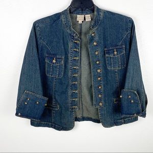 F.L. Malik Dark Wash Beaded Cuffs Jean Jacket, Size Medium